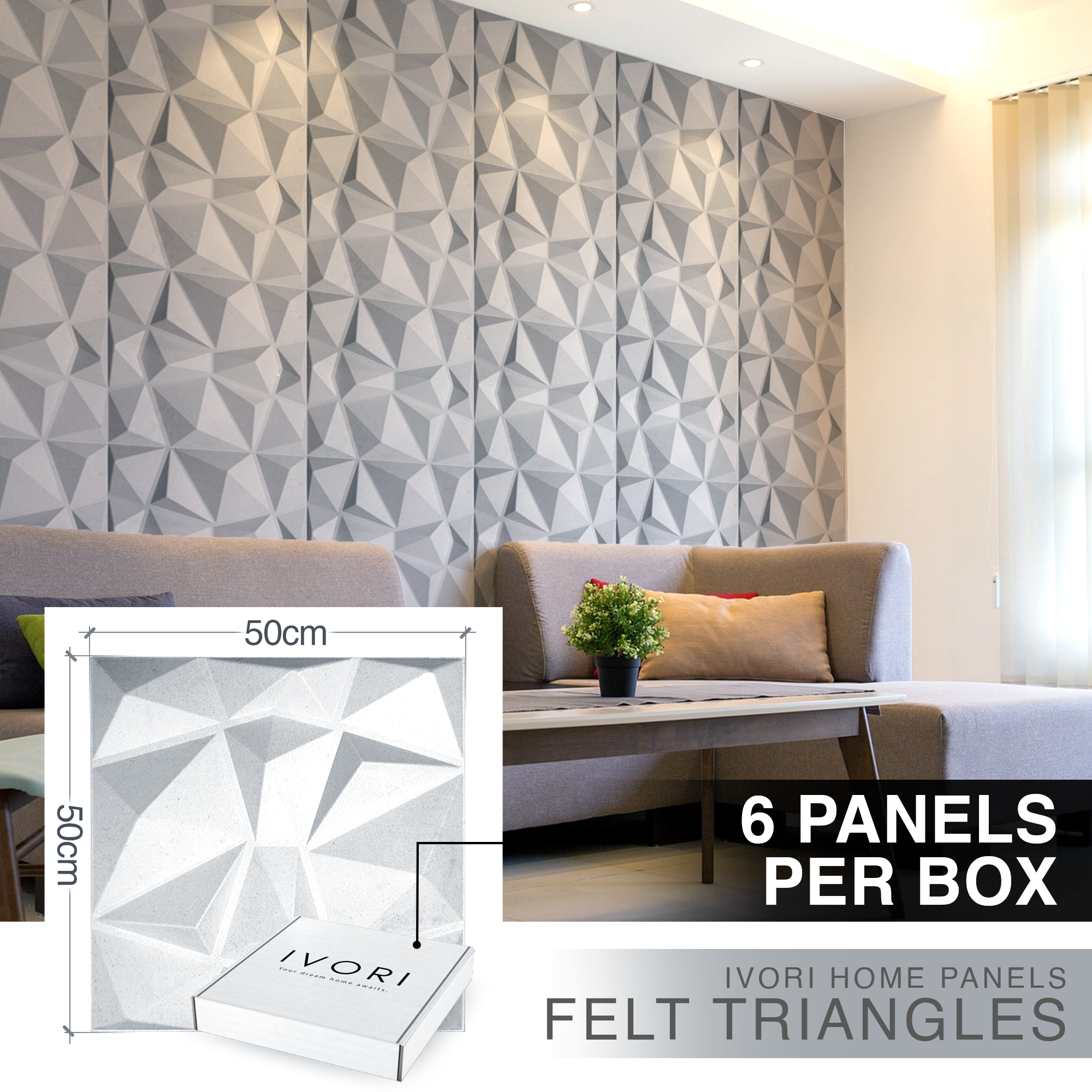 IVORI™ Felt Triangles Lux Wall Panel (6 pc set)