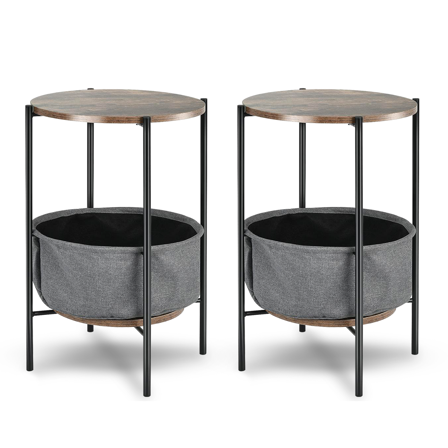 Set of 2 Industrial Round End Side Table