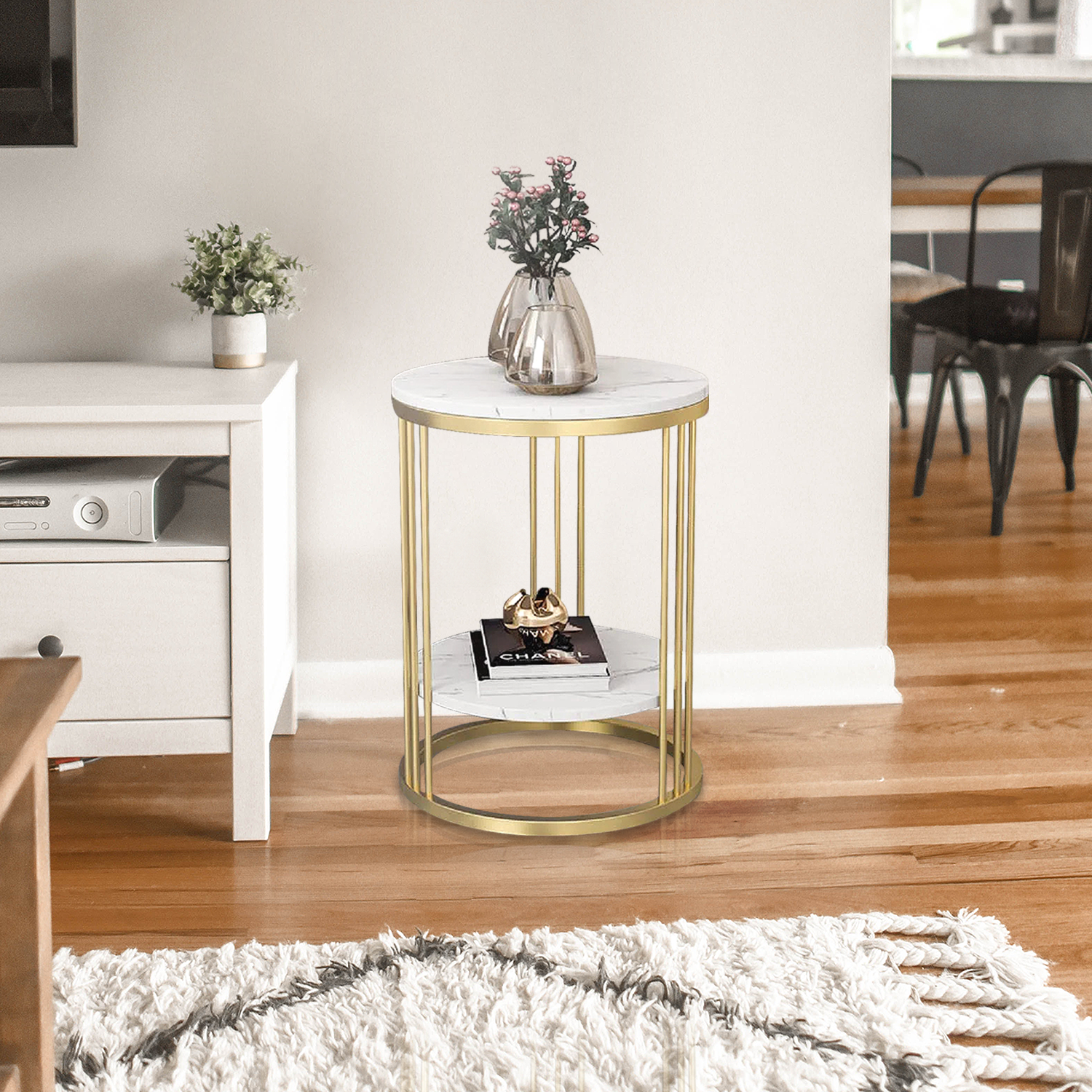 Marmoris Round Marble Accent Table 2-Tier
